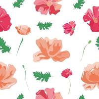 Seamless pattern with pink and red poppies. vector