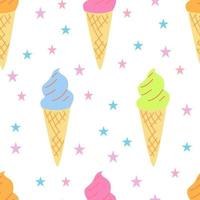 Seamless pattern with ice cream in a waffle. vector