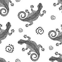 Seamless pattern with lizards. Graphics. Black and white drawing vector