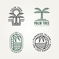 conjunto de logotipo de icono de arte de línea minimalista de palmera vector