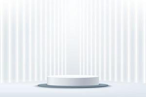 podio de pedestal de cilindro de plata de brillo abstracto. concepto de habitación vacía de ciencia ficción con iluminación vertical de neón brillante. representación vectorial de forma 3d, presentación de exhibición de productos. escena de pared mínima futurista. vector