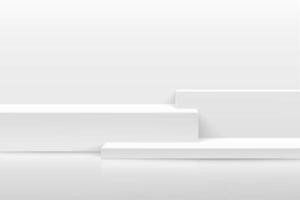 moderno podio de pedestal de cubo blanco y gris. plataforma de pasos geométricos. escena de pared mínima blanca. representación vectorial de forma 3d para la presentación de productos. concepto abstracto de sala de estudio. eps10 vector. vector