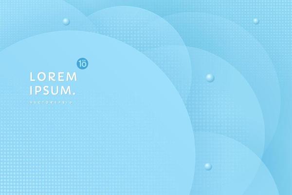 Modern pastel color layered sphere shape with copy space. Abstract liquid fluid circles light blue color background with shadow. Dot halftone texture decorate. Minimal template design. EPS10 vector