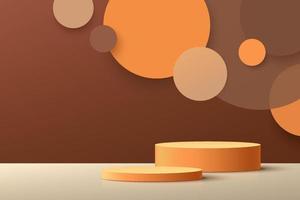 podio de plataforma de cilindro naranja oscuro abstracto. telón de fondo del círculo. escena de pared mínima de color marrón y beige. pedestal geométrico con sombra. representación vectorial de forma 3d para la presentación de productos. vector