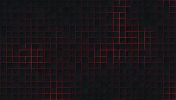 Dark black square pattern on glowing red neon abstract background in technology style. Modern futuristic geometric shape web banner design. You can use for cover template, poster. Vector illustration