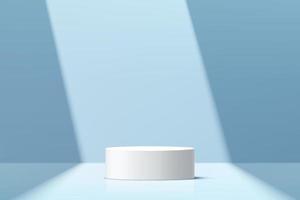 podio de pedestal de cilindro blanco 3d abstracto con escena de pared mínima azul pastel y sombra. plataforma geométrica de representación vectorial moderna para la presentación de productos cosméticos.