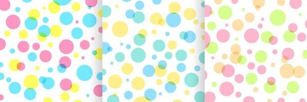 Set of abstract trendy color polka dots pattern on white background. Colorful random dot collection design. You can use for business presentation, poster, template, cover, banner. Vector illustration