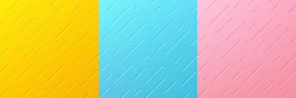 conjunto de amarillo, rosa y azul abstracto con fondo de textura de rayas diagonales aleatorias para la presentación del producto. colección de fondo pastel de patrón geométrico con espacio de copia. eps10 vectoriales vector