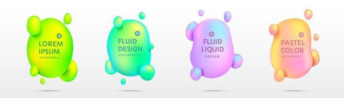 Set of abstract 3D fluid, liquid shape badges gradient pastel color isolated on white background. Collection of trendy color elements for design. Vector EPS 10
