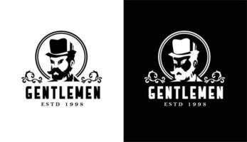 Short hat with gentlemen Medieval Fashion, Vintage Clothing Classic Logo Design with mustache and beard vector