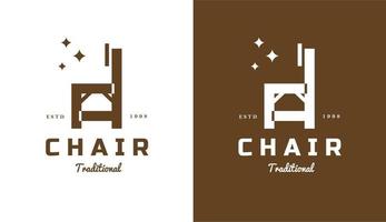 Traditional wooden chair logo design with set of stars, suitable for furniture and wood companies vector