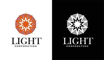 The sun shines brightly, the minimalist orange mandala logo design is suitable for film and printing businesses vector