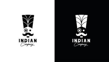 diseño de logotipo de bigote de empresa india con gafas y sombrero, adecuado para barbería, salón y restaurante de comida vector