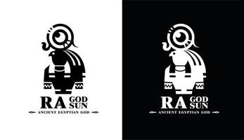 Ancient egypt god ra silhouette middle east king eagle with crown and sun symbol vector