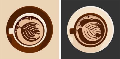 Coffee top view set of two mugs on a dark and light background. For use in printing on fabric postcards, posters. Vector illustration