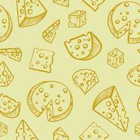 Cheese pattern on a beige background in the doodle style. Vector illustration.