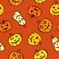 Pumpkin pattern on an orange background. Halloween. Vector illustration in a flat style.