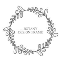 Geometric flower wreath with leaves and branches. Botany round frame isolated on white background. For wedding invitations, postcards, posters, labels of cosmetics and perfumes. vector