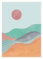 Mid century modern minimalist art print. Abstract contemporary aesthetic backgrounds landscapes set with mountain, Sun, Moon, sea, forest. vector illustrations