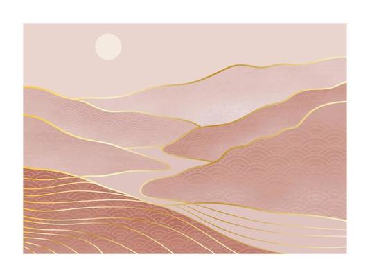 Abstract mountain landscape. creative minimalist hand painted illustrations of Mid century modern. Vector Geometric landscape background in asian japanese pattern