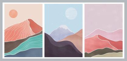 set of Natural abstract mountain. Mid century modern minimalist art print. Abstract contemporary aesthetic backgrounds landscape. vector illustrations