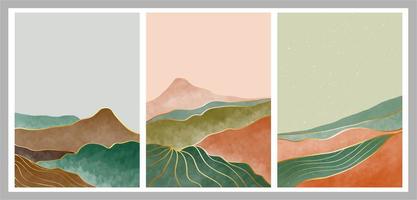 conjunto de montaña abstracta natural. impresión de arte minimalista moderno de mediados de siglo. paisaje de fondos estéticos contemporáneos abstractos. ilustraciones vectoriales vector