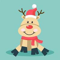 The deer is funny, in a hat and scarf. Vector illustration in a flat style. The concept of Christmas and New Year.