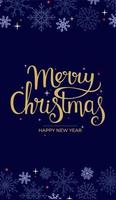 Christmas and New Year. Modern universal art templates. Christmas corporate greeting cards and invitations. Golden lettering on a dark blue background with snowflakes. vector