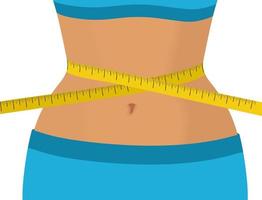 Centimeter ribbon at the waist. The concept of excess weight, diet and weight loss. Body positive. vector