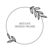 Geometric flower wreath with leaves and branches. Botany round frame isolated on white background. For wedding invitations, postcards, posters, labels of cosmetics and perfumes. vector