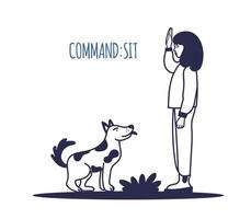 gente entrenando a su perro mascota. la mascota ejecuta el comando sentarse. el proceso de formación. un simple icono, símbolo, signo. ilustración vectorial editable vector