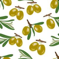 Olives on a branch pattern on a white background. For use on textiles, packaging paper, souvenirs, printing, posters, postcards. vector