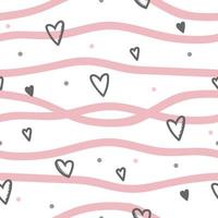 Seamless pattern in hearts and horizontal stripes. Use on Valentines Day on textiles, wrapping paper, backgrounds, souvenirs. Vector illustration