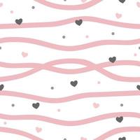 Seamless pattern in hearts and horizontal stripes. Use on Valentines Day on textiles, wrapping paper, backgrounds, souvenirs. Vector illustration