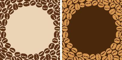 Coffee bean frame on a dark and light background. For use in printing on fabric postcards, posters. Vector illustration