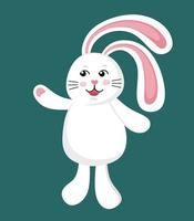 Funny cute white rabbit. Illustration of a character.  Vector illustration in a flat style.