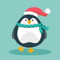 The penguin is funny, in a hat and scarf.  The concept of Christmas and New Year. vector