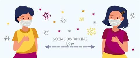 distancia social, mantener una distancia en la sociedad. la distancia entre los niños en la escuela y el jardín de infantes. detener la propagación del virus covid-19. ilustraciones vectoriales.