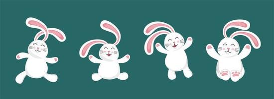 Funny cute white rabbit. A set of illustration characters.  Vector illustration in a flat style.