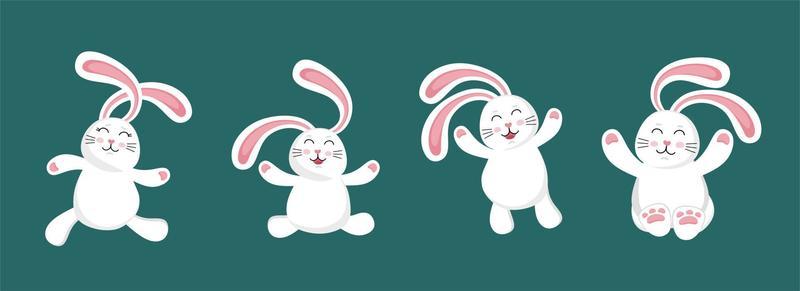 Funny cute white rabbit. A set of illustration characters.  Vector illustration in a flat style.