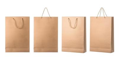 Set of new blank brown paper bag for shopping. Studio shot isolated on white photo