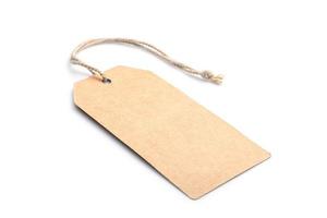 Blank cardboard tags for product. Studio shoot isolated on white background photo