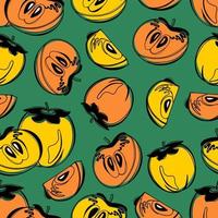 Persimmon pattern vector illustration isolated on a green background. A concept for stickers, posters, postcards, websites