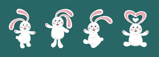Funny cute white rabbit. A set of illustration characters.  Vector illustration in a flat style.