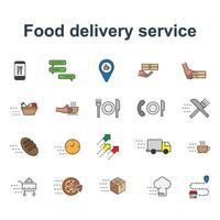 Food delivery service icon set full-color editable vector