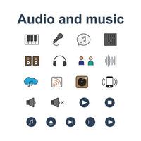 Audio and music icon set full color editable vector