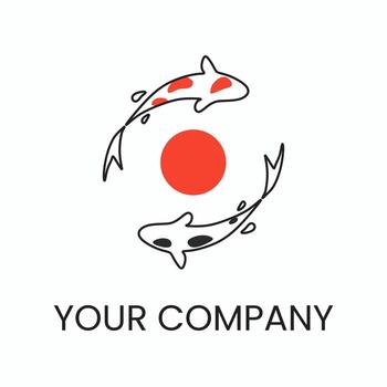 Logo of two koi fish facing each other and there is an object in the middle vector