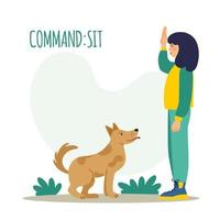 entrenamiento canino. la mascota ejecuta el comando sentarse. el proceso de formación. un simple icono, símbolo, signo. ilustración vectorial editable vector