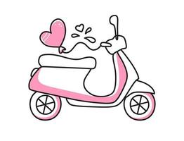 Vector element moped for Valentines Day. Hand-drawn love symbols in a linear style. Isolated on a white background.