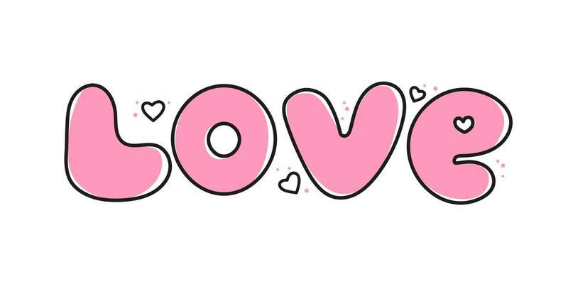 Vector element lettering of the word love on Valentines Day. Hand-drawn love symbols in a linear style. Isolated on a white background.